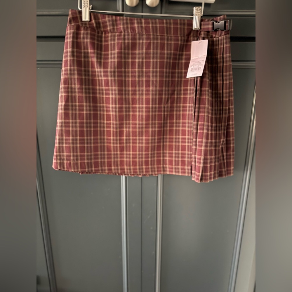 Wild Fable Burgundy Checkered Mini Skirt